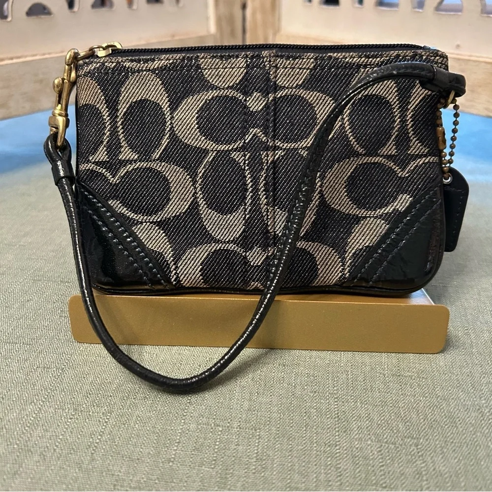 Coach Navy and Gray Signature Wristlet